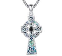 Celtic Cross Necklace 925 Sterling Silver Viking Cross Pendant Celtic Knot Amulet Jewellery for Men Sons Boys Women Men Unisex