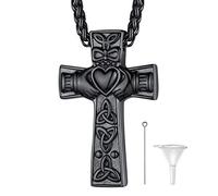 Celtic Cross Necklace for Women Stainless Steel Holy Heart Cross Urn Pendant Durable Wheat Chain Cremation Jewellery Irish Accessories