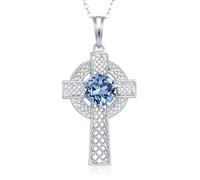 Celtic Cross Necklace for Women Sterling Silver Religious Crucifix Irish Celtic Knot Pendant Blu Birthstone Jewellery Birthday Party Gifts