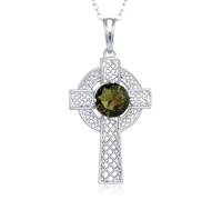 Celtic Cross Necklace for Women Sterling Silver Religious Crucifix Irish Celtic Knot Pendant Peridot Birthstone Jewellery Birthday Party Gifts (Cross necklace-Peridot stone)