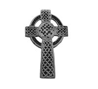 Celtic Cross Pewter Pin Badge Brooch in a Grey Burlap Pouch
