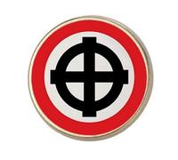 Celtic Cross Red Round Silver Colour Badge With A Velveteen Bag