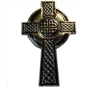 Celtic Cross With Nimbus Ring & Knots Religious Symbol Metal Enamel Badge