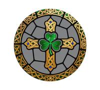 Celtic Cross With Shamrock Pattern Round Tin Sign Vintage Metal Poster Retro Bar, Home, Man Cave, Kitchen, Laundry Room Wall Art Decor Gift 8x8Inch