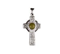 Celtic Desire Jewellery Celtic Silver Cross Pendant With Connemara Marble Stone in the Centre.