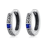 Celtic Earrings 925 Sterling Silver Hoop Earrings Men Small Huggies Hypoallergenic Blue Cubic Zirconia Viking Jewellery Irish Gifts for Women Mom