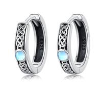 Celtic Earrings 925 Sterling Silver Hoop Earrings Men Small Huggies Hypoallergenic Moonstone Viking Jewellery Irish Gifts for Women Mom