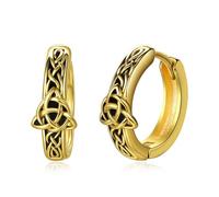 Celtic Earrings 925 Sterling Silver Small Gold Plated Hoop Earrings Men Huggies Cubic Zirconia Hypoallergenic Trinity Triquetra Viking Jewellery Irish Gifts for Women Mom