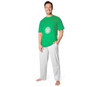 Celtic FC Mens Pyjamas Set Nightwear T-Shirt Long Bottoms PJs Lounge Set S-3XL Men Teenagers Celtic Gifts for Men (Green/Grey, L)