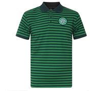 Celtic FC Official Football Gift Mens Striped Polo Shirt Green Marl Small