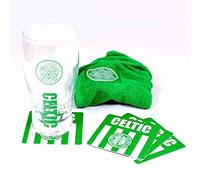 Celtic FC Official Wordmark Mini Football Bar Set (Pint Glass, Towel & Beer Mats) (One Size) (Green/White)