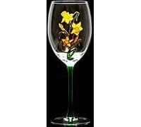 Celtic Glass Designs Wine Goblet in a Daffodil Design. Handpainted and Designed in The UK by Beverley Gallagher