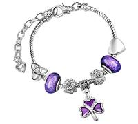 Celtic Heart Shamrock St Patricks Day Charm Bracelet with Gift Box Womens Girls (19cm Ladies Bracelet, 4. Purple)