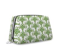 Celtic Irish Theme,Makeup Bags for Women,St Patrick's Day Themed Lucky Clover,Leather Cosmetic Bag Toiletry Bag Travel Case Waterproof Makeup Pouch,Green White,M