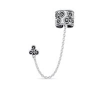 Celtic Irish Trinity Triskele Wrap Cartilage Ear Cuff Chain Pierced Ear Stud Earrings 1Pcs Oxidized .925 Sterling Silver