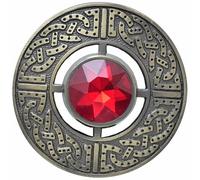 Celtic Kilt Brooch - Scottish Fly Plaid Brooches featuring Celtic Knot Design with Sparkling Gemstones, Handcrafted Tartan Sash Pin, Highland Dress Accessory (Red Stone - Antique Brass)