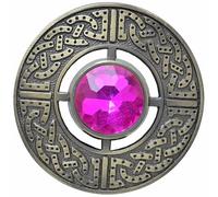Celtic Kilt Brooch - Scottish Fly Plaid Brooches featuring Celtic Knot Design with Sparkling Gemstones, Handcrafted Tartan Sash Pin, Highland Dress Accessory (Fuchsia Stone - Antique Brass)
