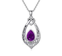 Celtic Knot Amethyst Purple Necklace 925 Sterling Silver Oxidized Vintage Love Knot Pendant Necklace with Simulated February Birthstone Crystal, Birthday Christmas Jewellery Gifts for Women