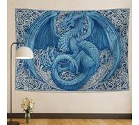 Celtic Knot Blue Dragon Tapestry, Mythical Decorative Wall Hanging Art for Bedroom, Living Room, Dorm, Bohemian Mystical Aesthetic Home Décor 60x80 Inch