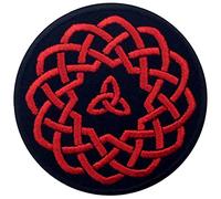 Celtic Knot Circle Patch Biker Applique Embroidered Iron On Sew On Emblem, Red & Black