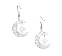 Celtic Knot Crescent Moon Dangle Earrings Stainless Steel Witches Knot Drop Earrings Wiccan Jewelry for Women (Silver)