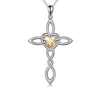 Celtic Knot Cross Necklace 925 Sterling Silver Birthstone Necklace Religious infinity Love Heart lrish Jewellery MothersDay Birthday Gifts for Women Girs(November cross necklace)