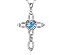 Celtic Knot Cross Necklace 925 Sterling Silver Birthstone Necklace Religious infinity Love Heart lrish Jewellery Mothers Day Birthday Gifts for Women Girs(December cross necklace)
