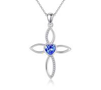 Celtic Knot Cross Necklace 925 Sterling Silver December Birthstone Heart Celtic Cross Pendant Necklace Irish Celtic Jewelry Birthday Gifts for Women Girls Mom