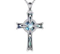 Celtic Knot Cross Necklace 925 Sterling Silver Good Luck Cross Pendant Necklace Polished Irish Religious Jewelry Gifts for Women