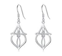 Celtic Knot Earrings 925 Sterling Silver Cross Dangle Irish Drop Earrings Hypoallergenic Good Luck Jewellery Gift for Women Girls Mother's Day