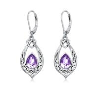 Celtic Knot Earrings 925 Sterling Silver Oxidized Vintage Dangle Drop Leverback Earrings with Oval Violet Purple June Birthstone Jewelry Gifts for Women Her