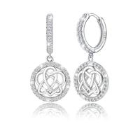 Celtic Knot Earrings for Women 925 Sterling Silver Heart Knot Hoop Cubic Zirconia Knot Round Dangle Earrings for Sensitive Ears Irish Celtic Jewelry Gift for Christmas