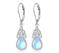 Celtic Knot Earrings Sterling Silver Moonstone Celtic Knot Earrings Lucky Irish Celtic Knot Leverback Celtic Jewelry for Women Large Sterling Silver No