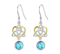 Celtic Knot Earrings Teardrop Turquoise Dangle Drop Heart-shaped Earring 925 Sterling Silver Jewellery Gifts for Women Girls
