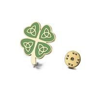 Celtic Knot Four Leaf Clover Brooch St Patrick's Day Pin for Women Men Stainless Steel Statement Irish Good Luck Shamrock Green Enamel Lapel Pins Shirt Jacket Badge Brooches Lucky Jewelry Holiday Gift