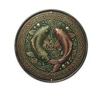 Celtic Knot Heritage Hall Fish Koi Fish Metal Tin Sign Plaque Wall Decor for Cafe, Club Bar, Office, Home Garden Round Metal Poster 8x8Inch