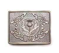 Celtic Knot Kilt Belt Buckle, Traditional Scottish Thistle Design (Brass Antique)
