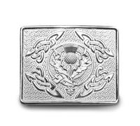 Celtic Knot Kilt Belt Buckle, Traditional Scottish Thistle Design (Chrome)