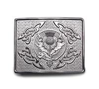 Celtic Knot Kilt Belt Buckle, Traditional Scottish Thistle Design (Silver Antique)