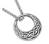 Celtic Knot Moon Necklace for Men Women - Viking Celtic Triquetra Knot Round Pendant Necklace - Nordic Vintage Stainless Steel Irish Knot Pagan Amulet Jewelry Gift ( Color : Keel Chain , Size : 60CM )