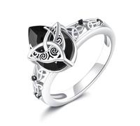 Celtic Knot Moon Ring Sterling Silver Black Teardrop Crystal Crescent Moon Celtic Irish Jewelry Gift for Women O