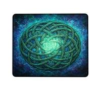 Celtic Knot Mouse Pad, Emerald Green Abstract Design with Spirals, Stitched Edge Mousepad, Non-Slip Washable Gaming Mouse Pad for Home and Office Use Square 8x10 Inch
