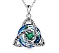 Celtic Knot Necklace 925 Sterling Silver Birthstone Trinity Knot Triquetra Crystal Pendant Irish Scottish Jewellery Gifts for Women