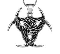 Celtic Knot Necklace Viking Pendant - Celtic Norse Triple Odin Horn Crescent Moon of Oden Necklace Mens 316L Stainless Steel Triskelion Amulet Pendant Pewter Tribal Protection Triskele Jewelry SP0053G