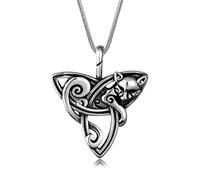 Celtic Knot Necklace Viking Pendant - Norse Mythology Jewelry Cat Necklace Mens 316L Stainless Steel Triskelion Amulet Pewter Tribal Protection Triskele Jewelry SP0213G