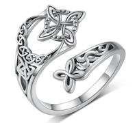 Celtic Knot Open Ring Set for Women Girls - Silver Plated Adjustable Irish Triquetra Knot Vintage Lucky Celtic Jewellery for Birthday Valentine's Day Gift