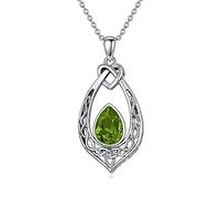 Celtic Knot Peridot Green Necklace 925 Sterling Silver Oxidized Vintage Love Knot Pendant Necklace with Simulated August Birthstone Crystal, Birthday Christmas Jewellery Gifts for Women