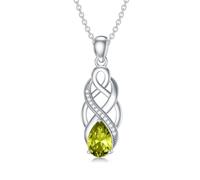Celtic Knot Peridot Necklace 925 Sterling Silver Good Luck Irish Pendant Necklace with Green August Birthstone