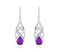 Celtic Knot Purple Earrings 925 Sterling Silver Good Luck Irish Celtic Dangle Drop Leverback Earrings with Amethyst February Birthstone