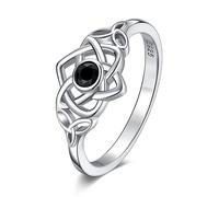 Celtic Knot Ring for Women 925 Sterling Silver Witch Ring Black Zircon Pagan Amulet Protection Jewelry Celtic Irish Jewelry Gifts
